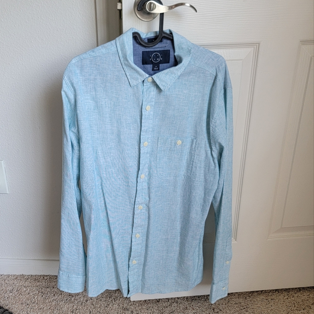 Men's Linen Long Sleeve Shirt - Light Blue - Medium